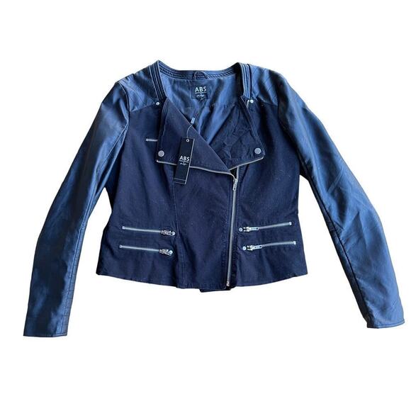 NWT! ABS Denim Collection Women's Moto faux leather/fabric jacket. Biker. Size L - Picture 1 of 10